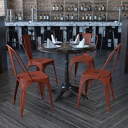 Flash Furniture Blake - Conjunto de 4 cadeiras empilháveis de metal vermelho Kelly envelhecido para interiores e exteriores
