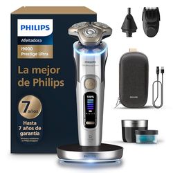 Philips i9000 Prestige Ultra, Afeitadora Eléctrica Hombre, Máquina de Afeitar Barba Seco y Mojado, SkinIQ Pro, Base de Carga, Recargable, Estuche, Centro de limpieza, Recortador, Naricero, XP9404/38