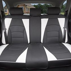 FH GROUP Funda de Asiento de Coche para Asiento Trasero de automóvil, Piel sintética Blanca y Negra, Ajuste Universal, Fundas de Asiento Trasero para automóvil con Banco Dividido Trasero, Cojines de