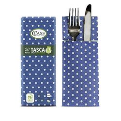 CLASS 10 C4032TA-D072-PEFC Airlaid Napkin Pocket Cutlery Tray, Paper, Polka Dot Blue, 40x32x0.8cm, 20 Units