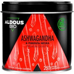 Ashwagandha Capsulas Orgánica 2160mg | 250 Cápsulas Vegetales | Raíz de Ashwagandha con Pimienta Negra | Sin Aditivos | Withania Somnifera Alta Absorción | Certificación Ecológica | Aldous Bio