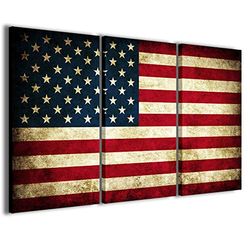 Afbeeldingen op canvas, Old USA Flag moderne afbeeldingen uit 3 panelen, kant en klaar om op te hangen, 120 x 90 cm
