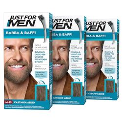 Just for Men Skägg och mustasch, skäggfärg för män, medium brun, färg, ta bort grått hår, med applikatorkam - M35 (3 Pack)