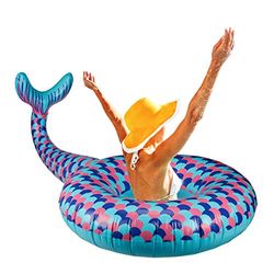 Relaxdays Sirène de Natation Gonflable pour Piscine et Plage Bleu Taille XL
