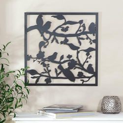 AlexandreHouse Pack of 2 Wall Relief, Square, Bird Pattern, Metal, Black, PU 2, L. 1cm, W. 51cm, H. 51cm