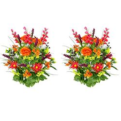 Admired By Nature Lot de 2 Fleurs artificielles à 30 tiges de Gloire du Matin et renoncule pour décoration d'intérieur, Mariage, Maison, cimetière, beauté Orange Jaune Kiwi