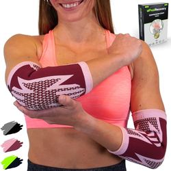 2 Elleboogbrace voor Damen & Heren - Elleboog Ondersteuning voor Tenniselleboog, Golferselleboog, Fitness - Elleboogbandage voor Artrose & Peesontsteking - Ademend & Anti-slip (Bordeaux, XL)