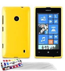Muzzano bescherming smal Nokia Lumia 525 van MUZZANO de bescherming schokbestendig ultieme elegante en duurzame voor uw Nokia Lumia 525,"Le Glossy", GLOSSY, geel + 3 displaybeschermfolies