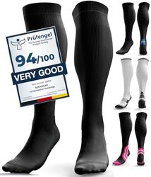 aZengear Calze a compressione per uomini e donne (20-30 mmHg / Classe 2) │ Supporto per la del polpaccio, anti-TVP, calze da viaggio per gambe gonfie e senza riposo (XXL, Nero)