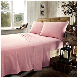 Gaveno Cavailia Premium kwaliteit effen geverfd flanel plat laken, luxe 100% geborsteld katoen gemakkelijk te onderhouden, zacht en gezellig beddengoed, roze, kingsize beddengoed, koning