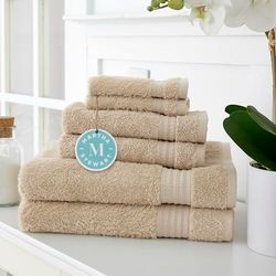 Martha Stewart Lot de 6 Serviettes de Bain en Coton égyptien, 2 Serviettes de Bain, 2 essuie-Mains, 2 débarbouillettes, absorbantes, Essentiels de Salle de Bain, huître
