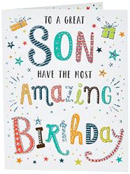 Piccadilly Greetings Regal Publishing Moderne Verjaardagskaart Zoon, groen|zwart|grijs|oranje|wit, 8 x 6 inch