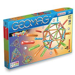 GEOMAG - CONFETTI - 127 Piezas - Juego de Construcción Magnética para Niños de 3 Años - Fabricación Suiza - Bloques de Construcción con 60 Tiras, 61 Bolas, 6 bases - Juegos Magnéticos STEM.