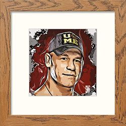 Lumartos, WWE Raw John Cena Contemporary Home Decor Wall Art Watercolour Print, Dark Wood Frame, 14 x 14 Inches