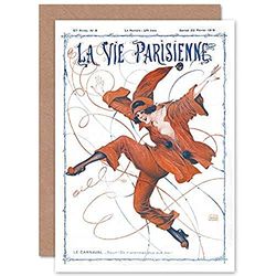 Artery8 La Vie Parisienne Carnival Clown Magazine Cover Sealed Greeting Card Plus Envelope Blank inside