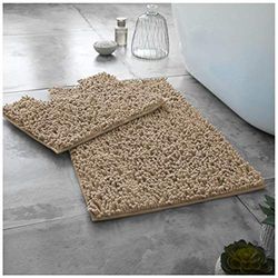 GC GAVENO CAVAILIA Ensemble de Tapis de Toilette 100% Microfibre, Tapis de Bain antidérapant, Tapis de Contour WC pour Salle de Bain, Naturel, régulier, 678632, Tapis de Bain Naturel