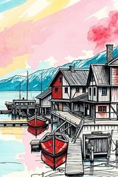 Nordic Harbor Landscape on Abstract Background Journal: a GRAPH notebook for self-expression