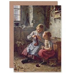 Wee Blue Coo GLUCKLICH GIRLS KNITTING NEW ART GREETINGS GIFT CARD