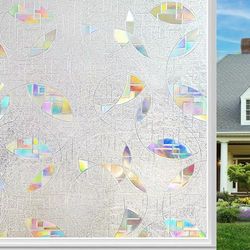 Rainbow Window Film, Cheerhom Window Film, Rainbow Effect Privacy Film, Window, Opaque, Static Adhesive, Self-Adhesive Frosted Glass Film, Window with Large Crescent Moon Pattern, 90 x 200 cm