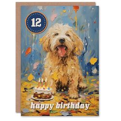 Artery8 12th Birthday Greeting Card Dog Lover Puppy Cake Kids Age 12 Year Old Child Tween