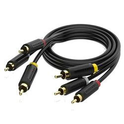 Watio Wave Cable audio - cable de 2 m con conectores 3xRCA macho en ambos extremos, ideal para conexiones estéreo. Color negro, alta calidad. *