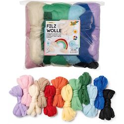 folia 52309 - wełna filcowa, wełna bajkowa, ok. 350 g w woreczku, 12 posortowanych pod względem koloru - idealna do filcowania i tworzenia figurek