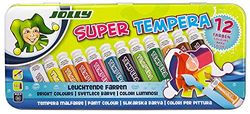 JOLLY Super Tempera schilderverf, 12 heldere en rijke kleuren, onverdund of met water beschilderbaar, geschikt voor alle materialen