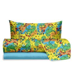 hermet Jolly, Set Lenzuola Letto Singolo Dinosauro, 100% Cotone, Lenzuolo Sopra + Lenzuolo con Angoli + Federa, Completo Letto Fansatisa Cameretta