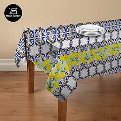 Doge Milano Nappe avec impression numérique, 100% Made in Italy Nappe antidérapante pour salle à manger, lavable et antitache, Modèle Maiolica - Rosalynne, cm 180x140