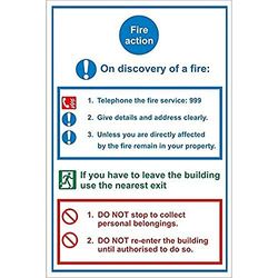 Seco Fire Action - Als u een brand ontdekt met geen gebruik liften waarschuwingsbord, 200 mm x 300 mm 1 mm semi-hard plastic 200mm x 300mm
