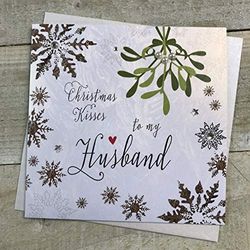 WHITE COTTON CARDS F2-H""to My Husband"" Handmade Christmas Card",grey|peach|black|green|yellow