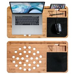Mikamax - Lapzer - Bureau pour Ordinateur Portable - Grand - avec Trous De Ventilation … (Couleur du Bois)