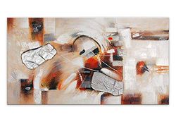 World Art Abstrait Peintures sur châssis décoratif, Bois, Multicolore, 75x140x3,5 Cm