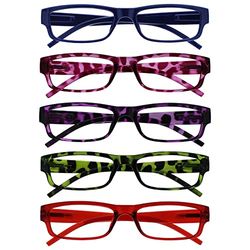 OPULIZE The Reading Glasses Company Value 5 Pack Lightweight Mens Womens Blue Pink Purple Green Red RRRRR32-3456Z +1.50