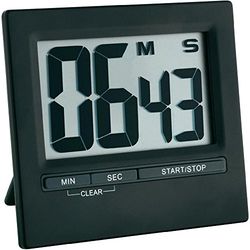 TFA Dostmann digitale timer en stopwatch, 38.2013.01, tot 99 minuten en 59 seconden, met magnet en standaard, aluminium oppervlakte, zwart, (L) 84 x (B) 16 (40) x (H) 77 mm