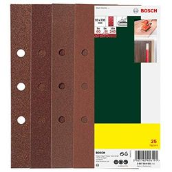 Bosch 2607019501 - Pacote de 25 lixas para lixadeiras orbitais (93 x 230 mm, 8 perfurações Black & Decker, grão 60, 80, 120, 240)