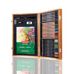 Derwent 2300147 Academy Houten Geschenkdoos, Kleurpotloden en Grafiefpotloden, Set van 30 Potloden en 5 Accessoires, 34,5 x 23 x 5,5 Centimeter,1 stuk,bruin
