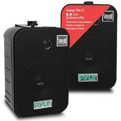 Pyle par de altavoces marinos, Woofer de 3.5”, Tweeter 1, Potencia de 300V Montaje en pared, Techo, Interiores, Exteriores