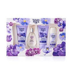 Tulipano nero - Sweet Viola, confezione regalo Unisex, Colonia 50 ml + lozione per il corpo 75 ml + gel da bagno 75 ml + deodorante spray 50 ml, fragranza dolce e floreale a lunga durata