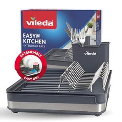 Vileda Égouttoir à vaisselle - Design peu encombrant avec porte-couverts - Égouttoir à vaisselle extensible, inoxydable et durable - Parfait pour les assiettes, verres et autres couverts