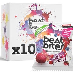 Beatbites Berry Burst Energy Bites | Natural Plant-Based Snack with Oats & Berries | Healthy Craving Treat for Gym, Sports & Travel | Gluten Free, High Fibre | Made in UK | 10 x 45g