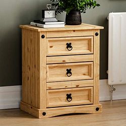 Vida Designs Corona - Mesita de noche, 3 cajones, madera de pino maciza