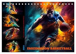 Faszination Basketball (Tischkalender 2024 DIN A5 quer), CALVENDO Monatskalender: Zwölf farbenprächtige Bilder von Basketballspielern in Action