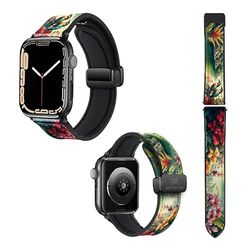 Cinturino per Apple Watch 22 mm (38/40/41/42/44/45 mm) in silicone e vera pelle: giungla