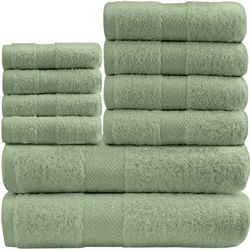 GC GAVENO CAVAILIA Lot de 10 Serviettes de Bain Douces – Serviettes absorbantes d'eau, 4 Serviettes pour Le Visage, 4 pour Les Mains, 2 Serviettes de Bain, 450 gm², lavables – Vert Sauge