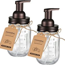 SheeChung Mason Jar - Dispensador de jabón espumoso, Tapa de Acero Inoxidable y Bomba de jabón espumoso, el Mejor dispensador de jabón de Espuma de Mano para tocadores de baño o Fregadero de Cocina,