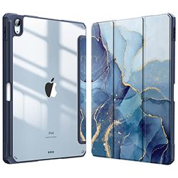 FINTIE Coque pour iPad Air 11 Pouces 2024 M2 / iPad Air 5 2022 / iPad Air 4 2020 10.9" - [Rangement de Stylet] Housse Transparente Claire Etui Antichoc Veille/Réveil Auto, Marbre Océan