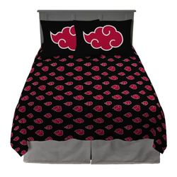 Franco Collectibles Naruto Akatsuki rött moln anime sängkläder supermjuk mikrofiber drottning lakanset elevhem nödvändigheter (officiell licensierad produkt)