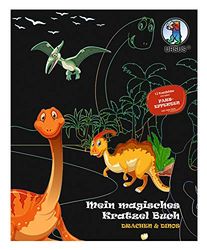Ursus Mon Livre Magique Dragon & Dinos, Images à gratter, Environ 21 x 26 cm, avec de Superbes Effets de Couleur et 12 Mandalas à colorier, y Compris Un bâton en Bois, coloré