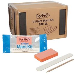 Forpro Basics - Kit manicure in 3 pezzi, lima per unghie in legno bianco grana 100/180, mini buffer arancione, grana 100/180, bastoncino di legno, confezione individuale, 300 pezzi